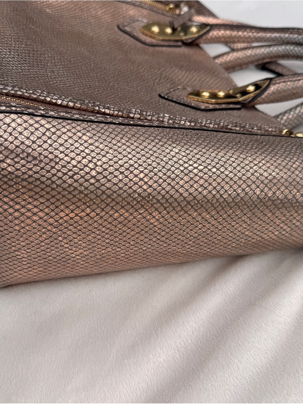 henri bendel Metallic Bronze Textured Satchel with Gold Hardware - Picture 4 of 10